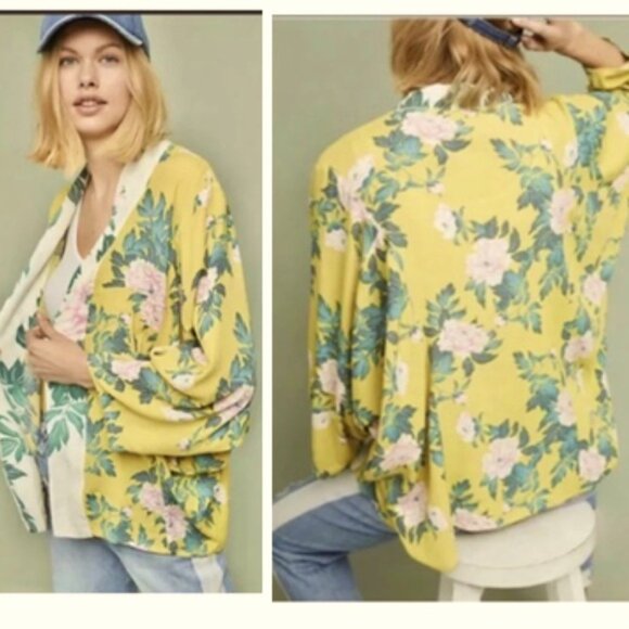 Anthropologie ELMA Floral Kimono Open Boho Lightweight Cardigan Top Jacket Beach - Picture 1 of 14